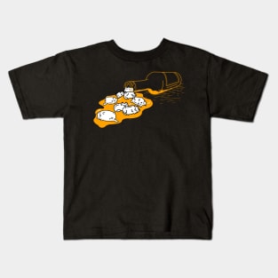 Funny Drunk Kittens Sleeping On A Beer Pool Besides A Beer Bottle Kids T-Shirt